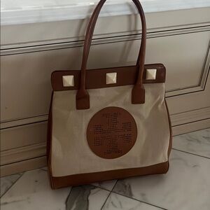 Tory Burch Brown and Cream Tote Bag